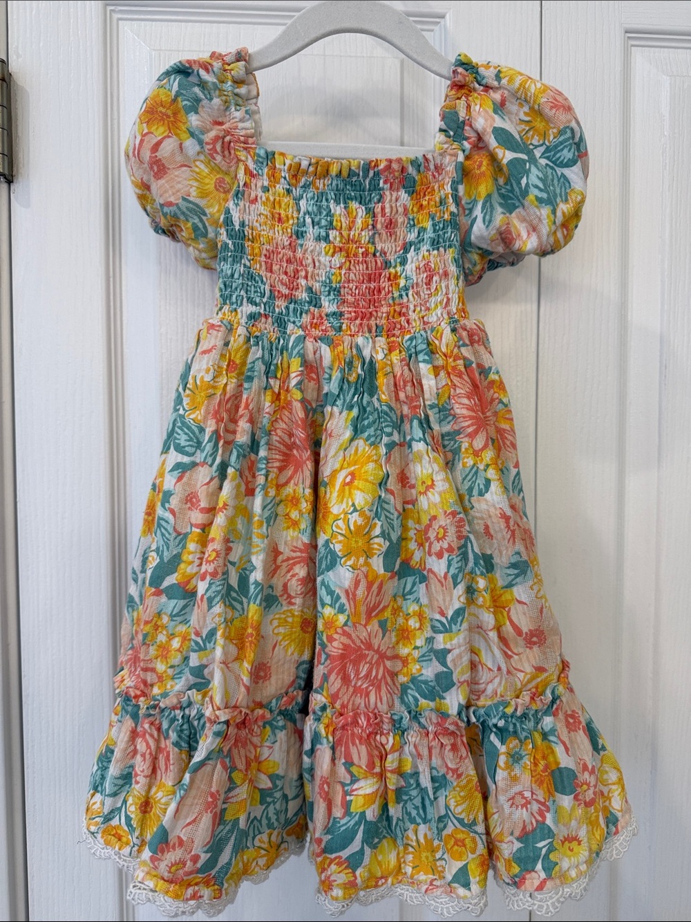 Joie Floral Smocked Puff Sleeve Tiered Dress Girls Size 4T Cottagecore
